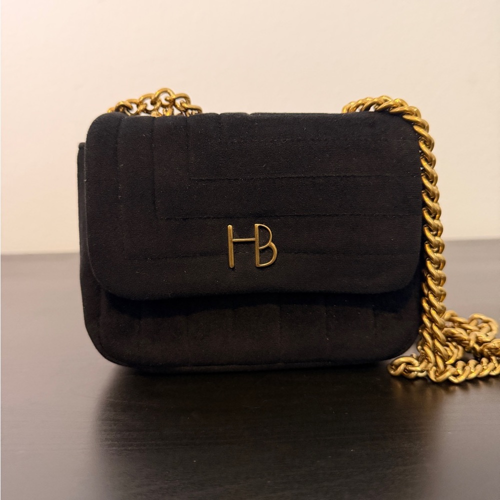 Henri Bendel Quilted Black Suede Chain Shoulder Bag